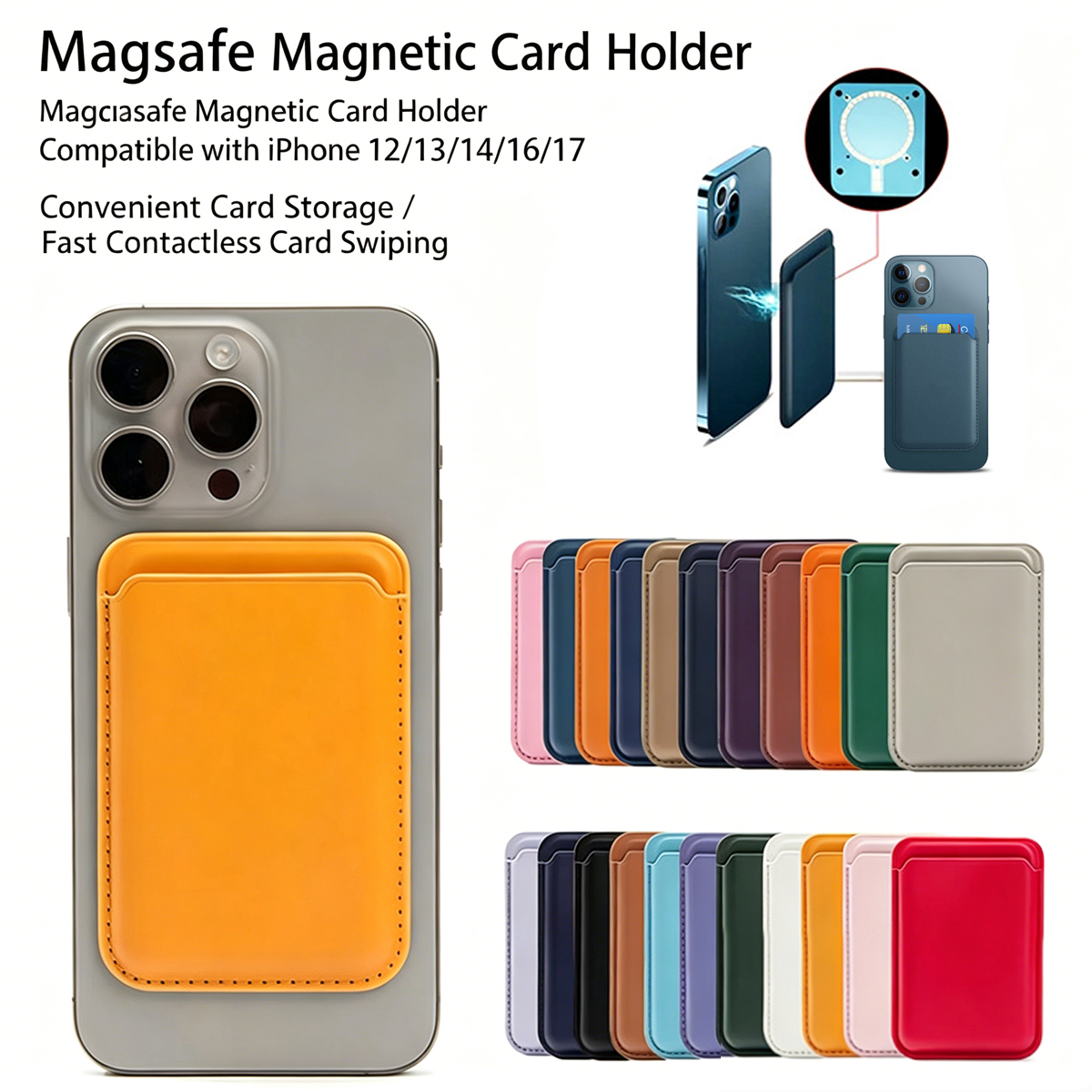 Magnetic Phone Card Holder, Stronger Magnetic Leather Phone Wallet, Card Holder Pu Leather Back-Adhesive Card Sleeve, Magnetic Phone Card Holder