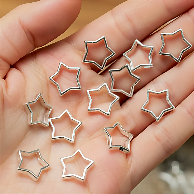 15pcs Silver Star Frame Spacer Beads – Sterling Silver Star Beads for DIY Jewelry & Bracelet Making.