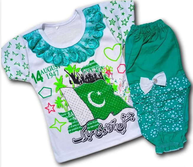 14 August Independence Day Baby Girls Dress White Green/ Jashn-e
