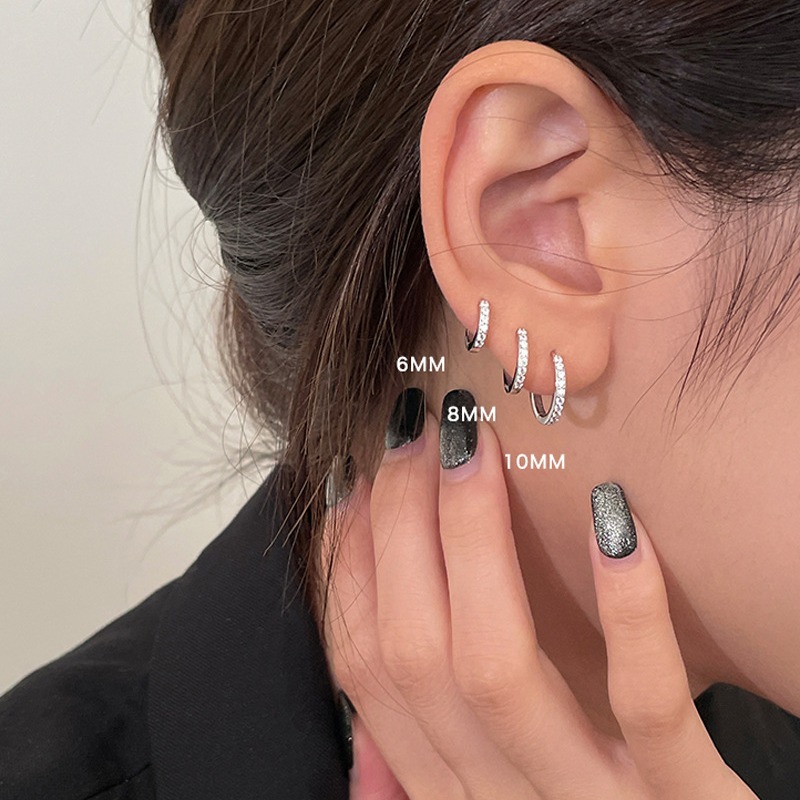 925 Sterling Silver Diamond Studded Hoop Earrings for Women Ear Buckle Circle Trendy Jewelry  Dropshipping