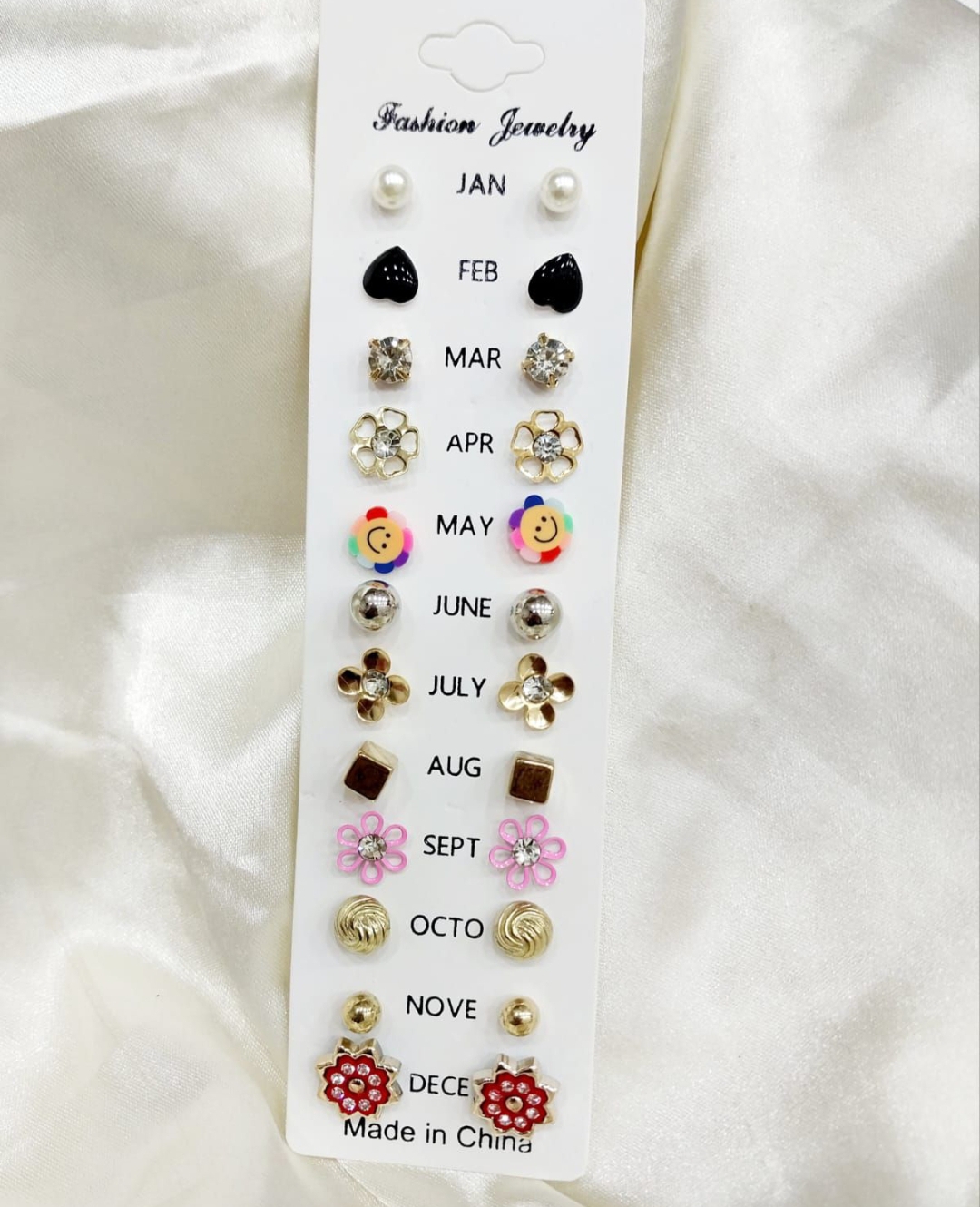 12 Pairs Gold & Pearl Birthstone Stud Earrings Set for Women & Girls – Daily Wear Calendar Earrings Pack