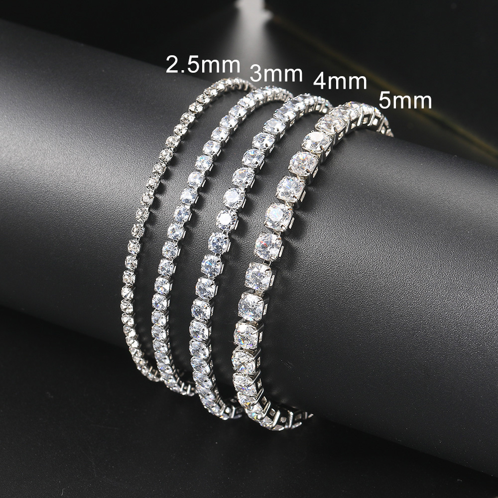 Silver Color 2.5/3/4/5mm Zircon Tennis Bracelet For Women Men Dazzling Crystal Hand Chain Wedding  Punk Fashion Jewelry
