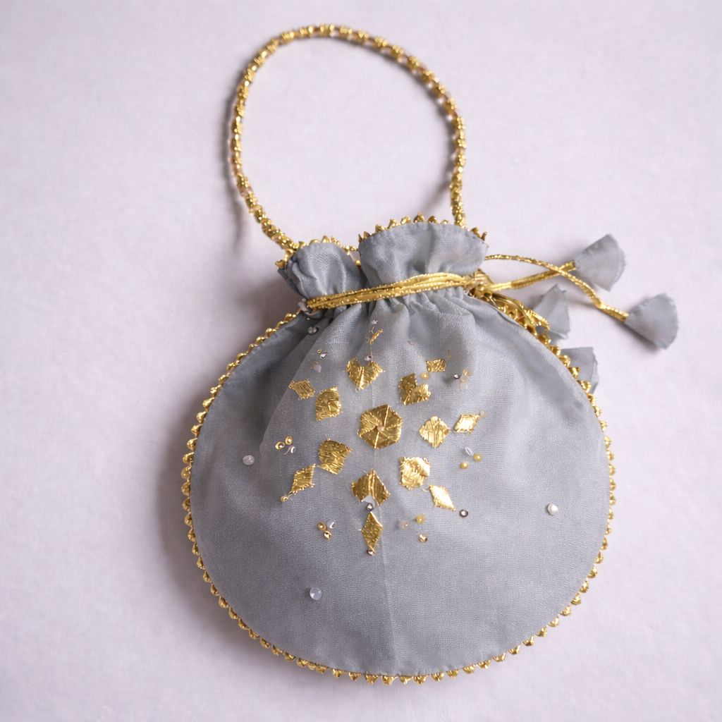 Fancy embroidered clutch/potli bag for wedding parties designer traditional potli gol bag with Handmade Gota work
