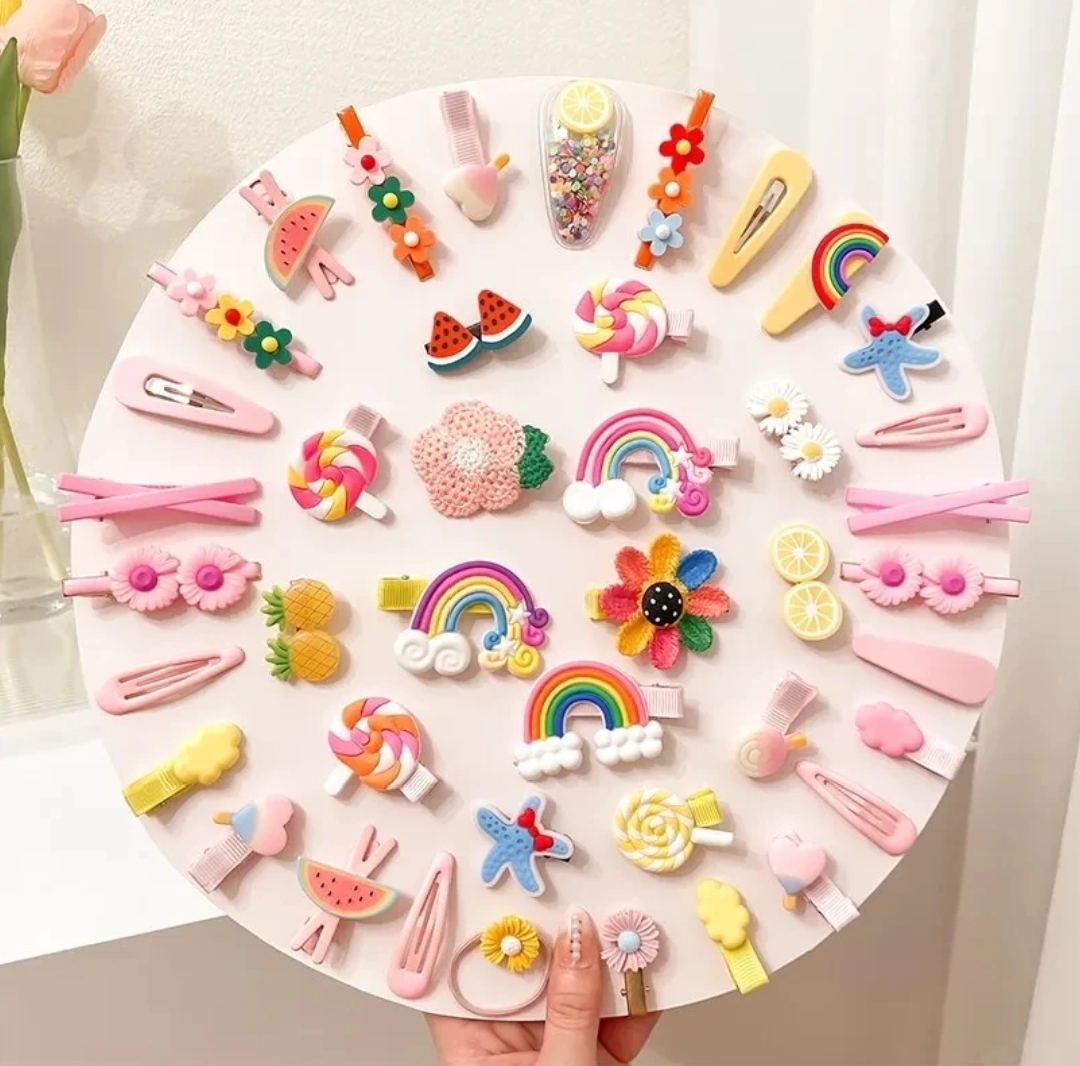 10 Pcs Trendy Girl Hair Clip Accessories Candy Color Cloud Hairpin Colorful Lollipop Cartoon Animals  fruit Barrettes Kids Safe Headwear