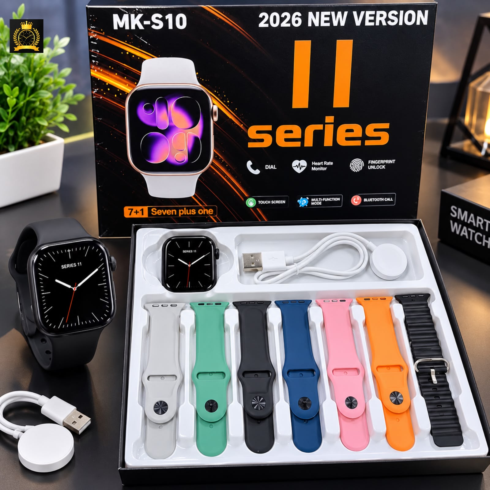 MK-S11 Smart Watch Series 11 Bluetooth Calling Smartwatch Heart Rate Monitor 7+1 Straps