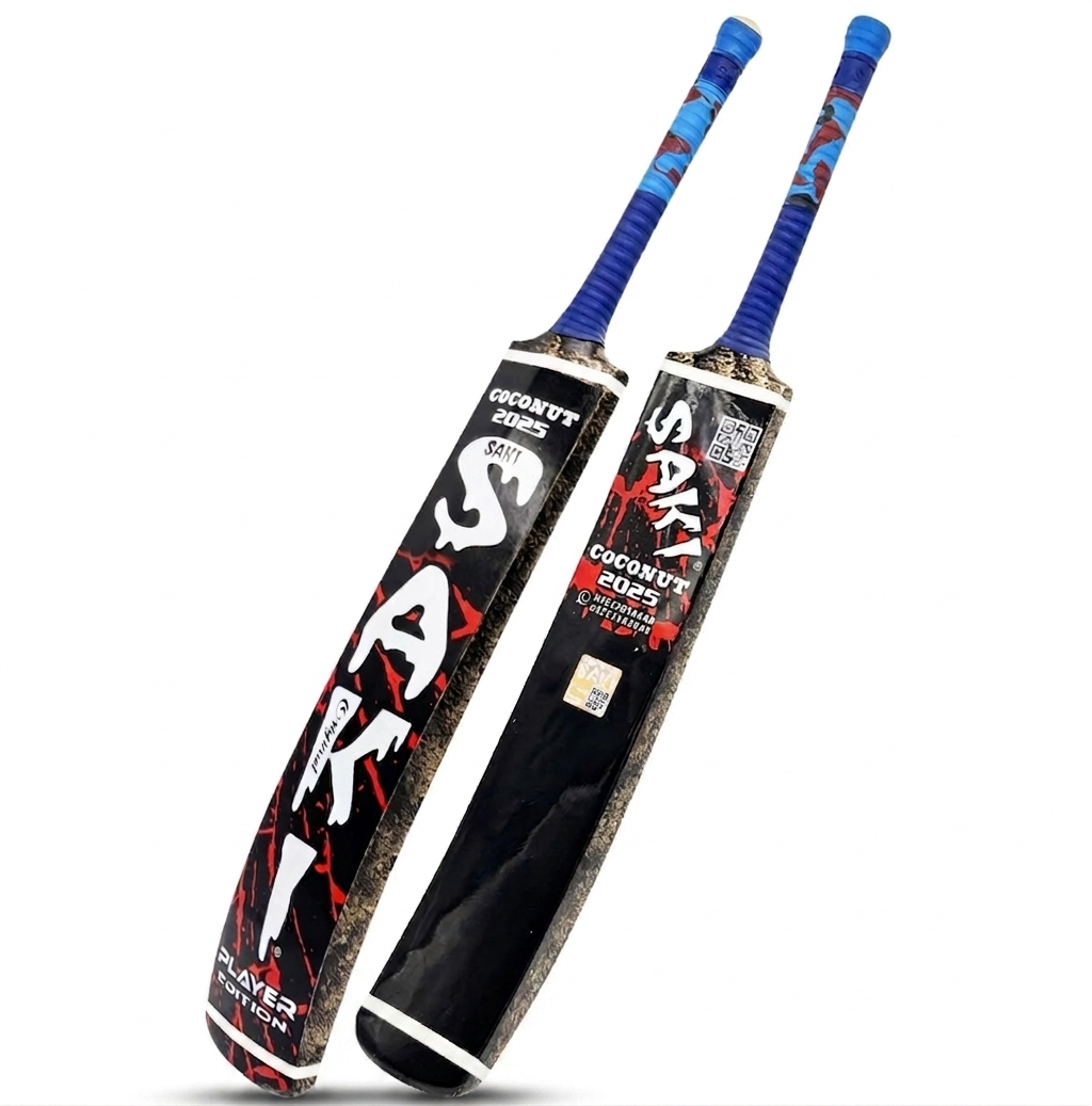 Saki cricket bat sports quality bat for cricket players for all ages made for hard hitters saki coconut design bat.Saki bat stylish design strong wood made bat for strong gameplay available in different designs and colors.
