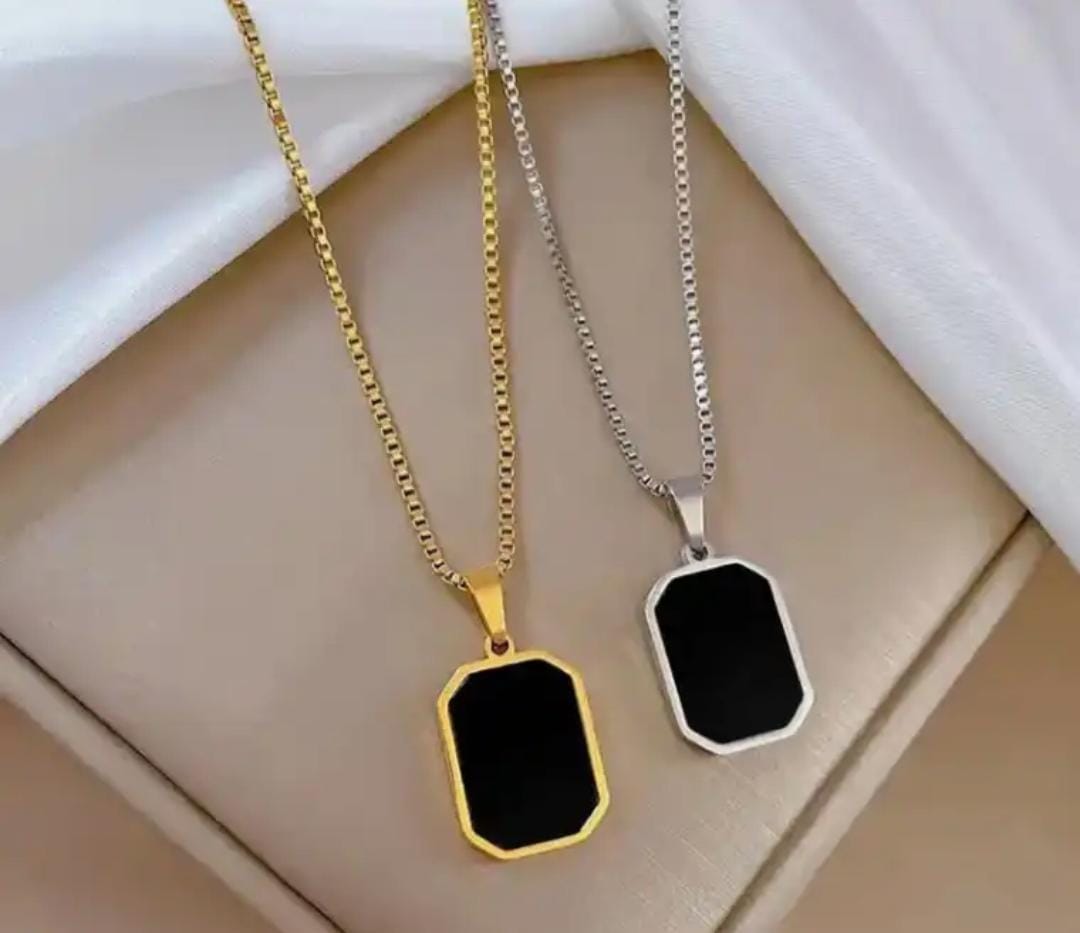 SNS-STORE Necklaces for boys and girls geometric square pendant wheat box Cuban Gold/Silver for He/Her
