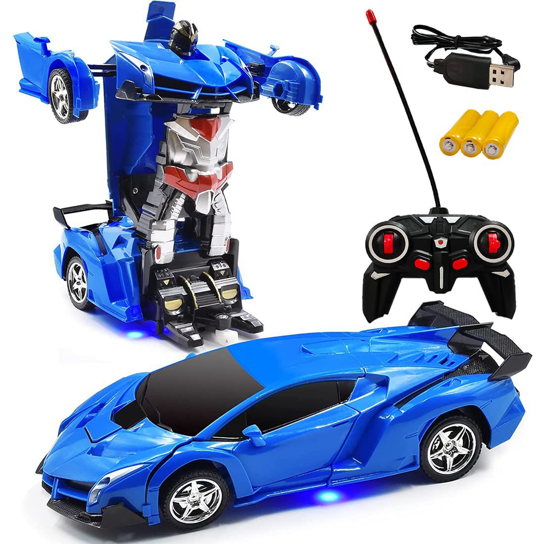 Transformer Remote Control Robot Car Independent 2.4G Robot Deformation RC Car Toy with One Key Transformation & 360 Speed Drifting 1:18 Scale - Blue