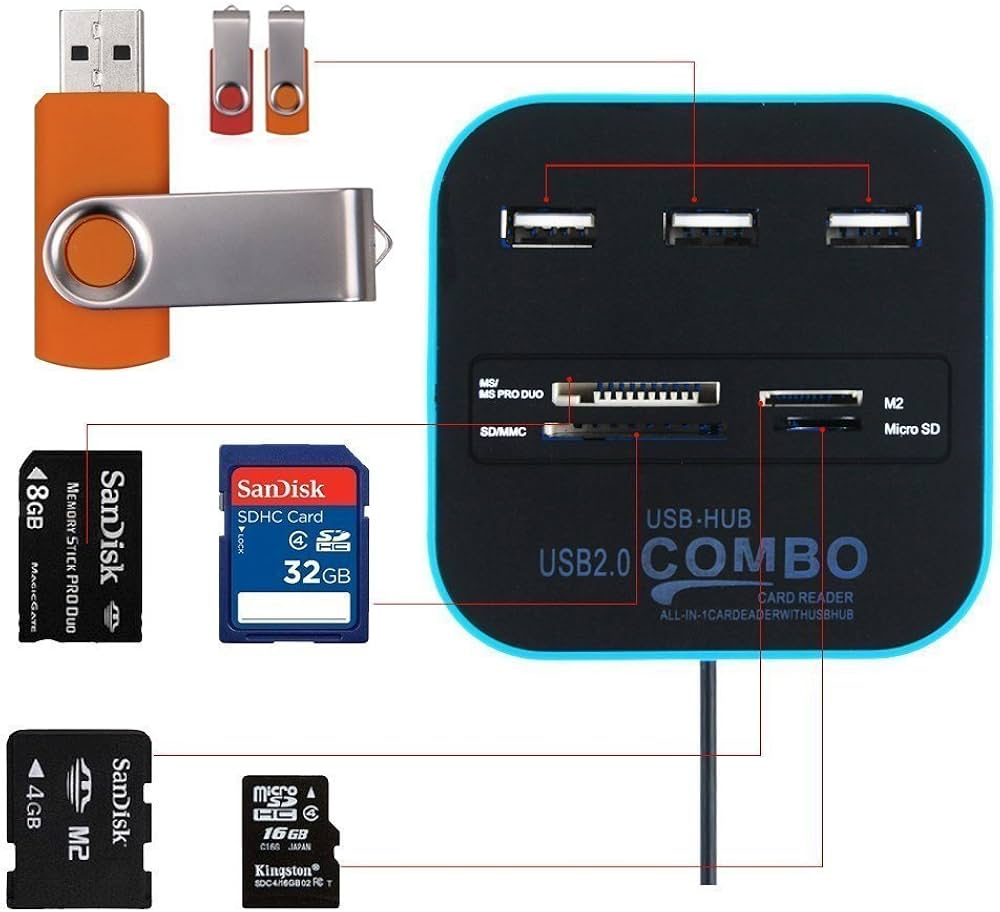 High Speed USB Hub 2.0 3 Ports With Card Reader Mini Hub USB Combo USB Splitter Adapter For PC Laptop Computer