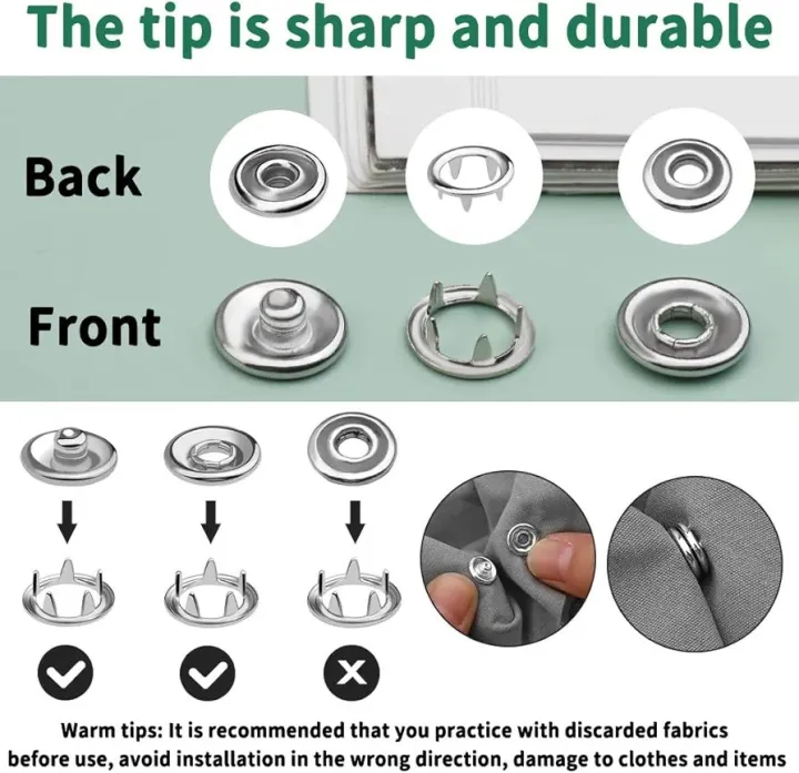 50 Sets OPEN PRONG SNAP FASTENERS | Heavy Duty Nickel-Free Snaps for Jeans Repair, Baby Clothes & Crafts (9.5mm) | Snap Button Refill