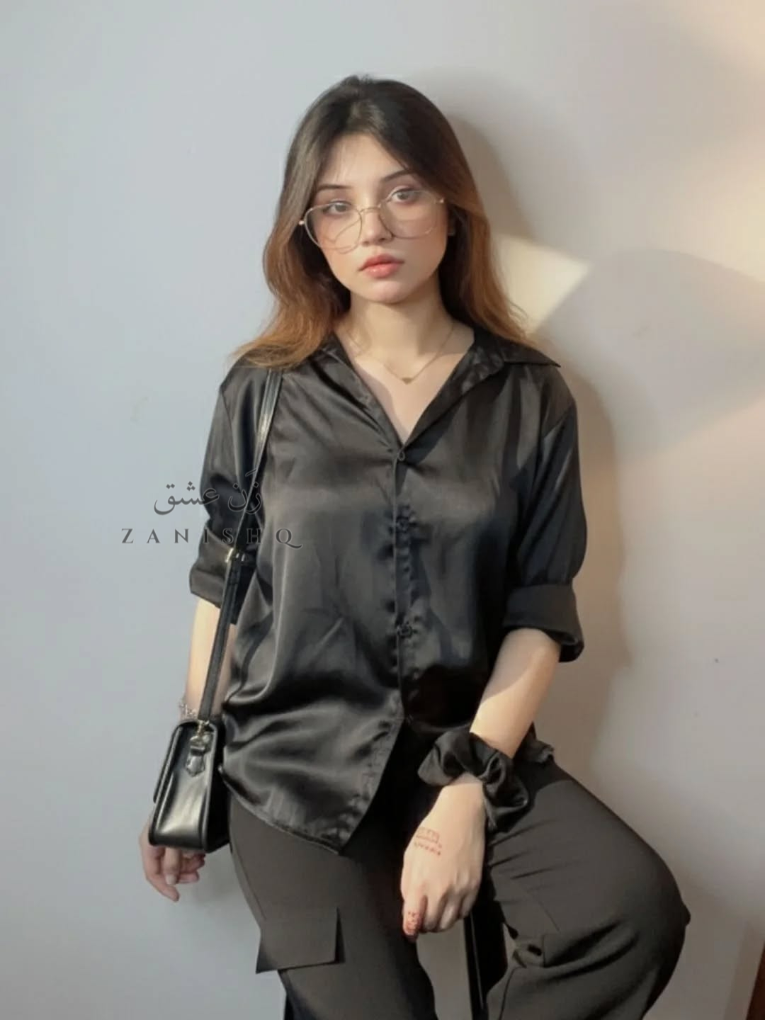 Black Button-Down Silk Shirt
