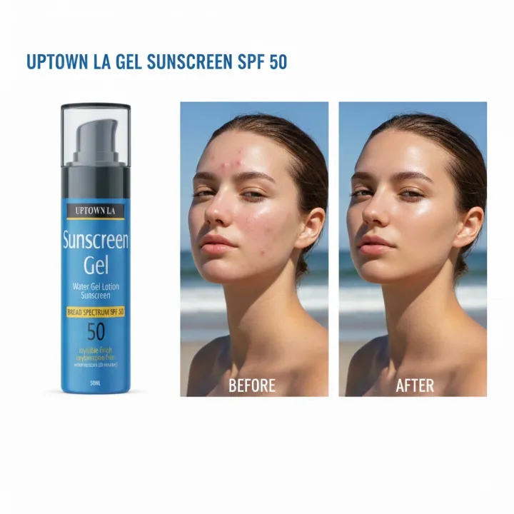 Uptown LA Gel Sunscreen SPF 50 PA+++ | Oil-Free, Lightweight Sunblock for Oily & Acne-Prone Skin | Broad Spectrum UV Protection – 50ml