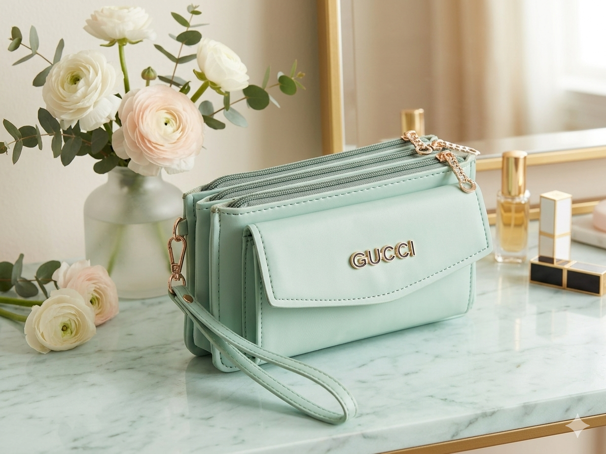Beautiful Leather Three Zipper and Pocket Long Clutch Wallet Fashion Smartphone Wallet Wristlet Zip Wallet for Women