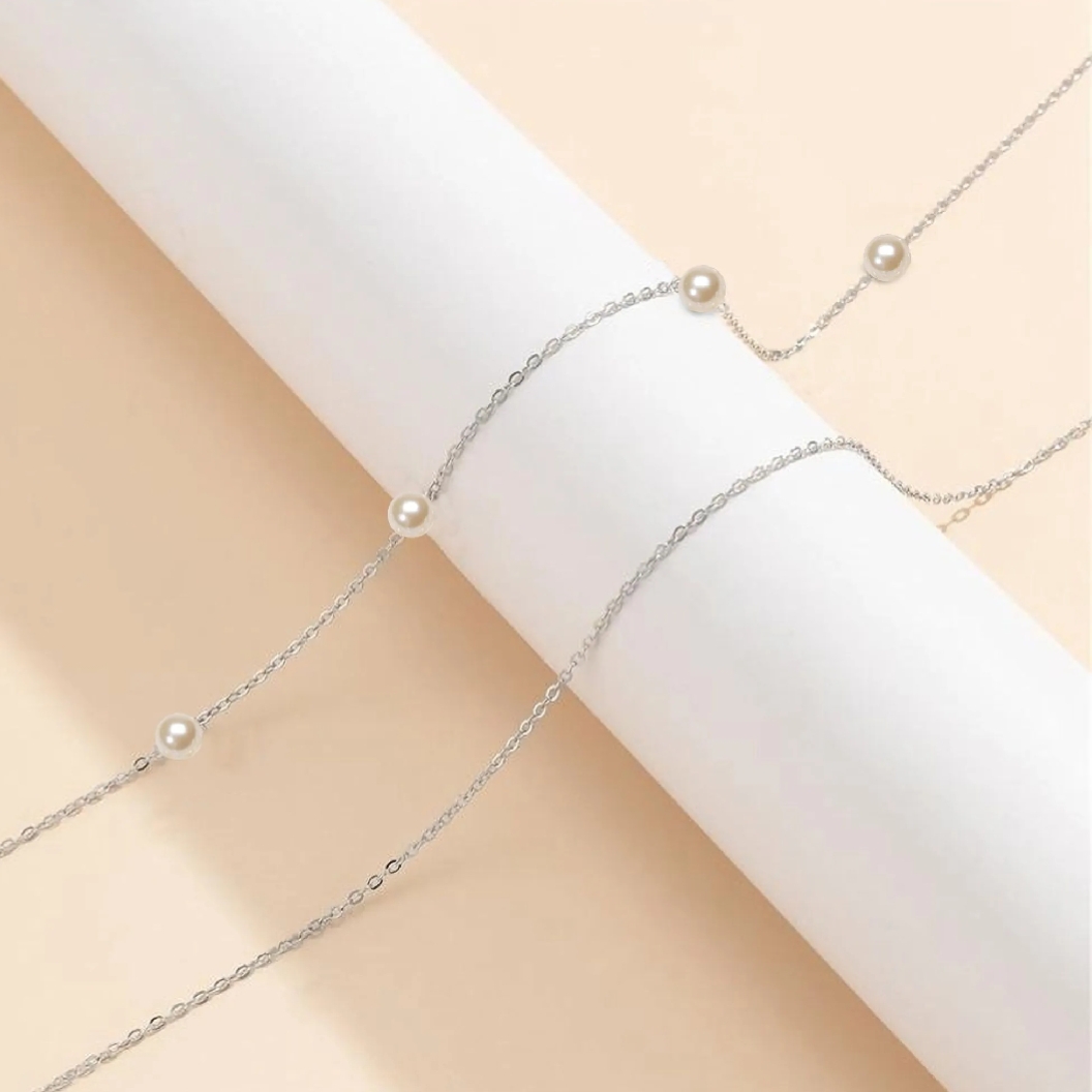 Double Layer Silver Waist Chain With White Pearls for Girls – Elegant Body Chain Belt Jewelry