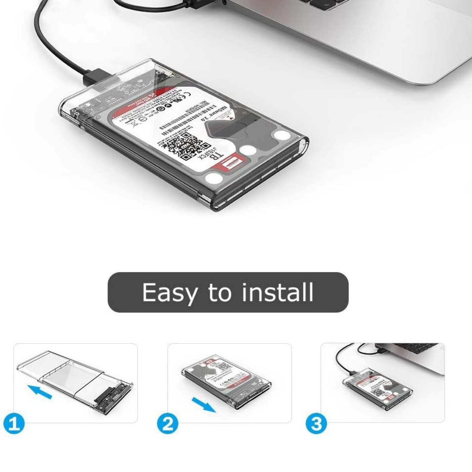 USB 3.0 Portable HDD SSD 2.5" Hardrive External Case Transparent - 2.5" Hard Drive Case 5Gbps High Speed Fast Data Transfer With Cable