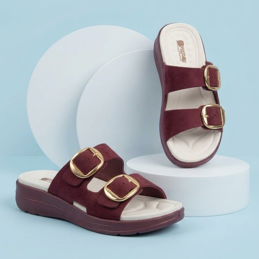 Adjustable Wedge Sole Women House Slippers & Slides Dual-Buckle Women EVA Wedges