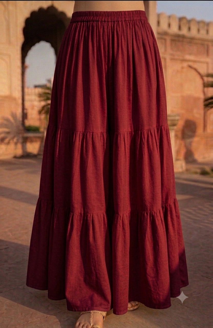 Multi Layered Tiered Summer Cotton Maxi Skirt for Women – Flowy Long Skirt with Elastic Waist (XS to XXL)