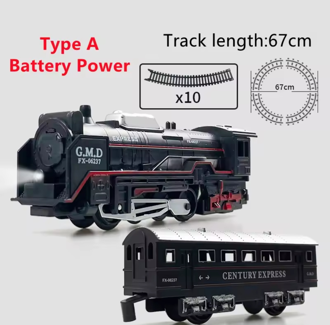 Laam Meem World Classical Railway Freight Train Toy Electric Christmas Train Track Set with Light Tracks Model Toys for Kids Gift Children