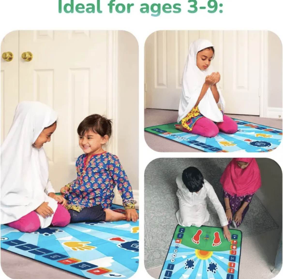 Interactive Educational Prayer Mat for Kids | 36 Touch Keys, 7 Languages, Wudu Salah Learning Mat with Activity Book | 3+ Years Boys Girls