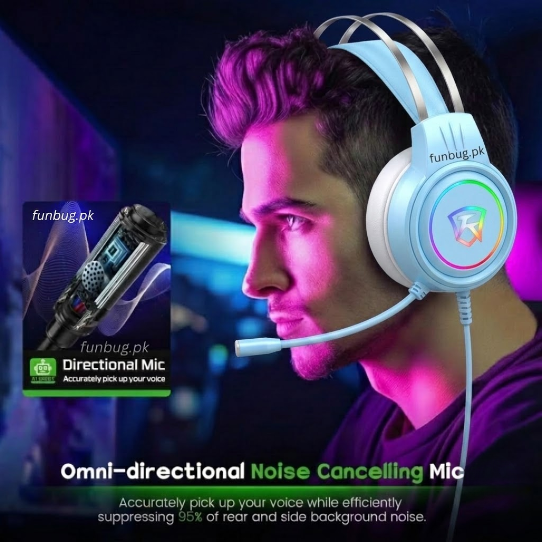 【Professional】 G60 Gaming Headphones Rgb with Mic for PC, Pubg Mobile, PS4, Laptop - 360 Surround Sound Super Bass Vibration Over the Ear Wired Head Phones Headset for Gaming with Noise Cancelling Micophone - By FunBug