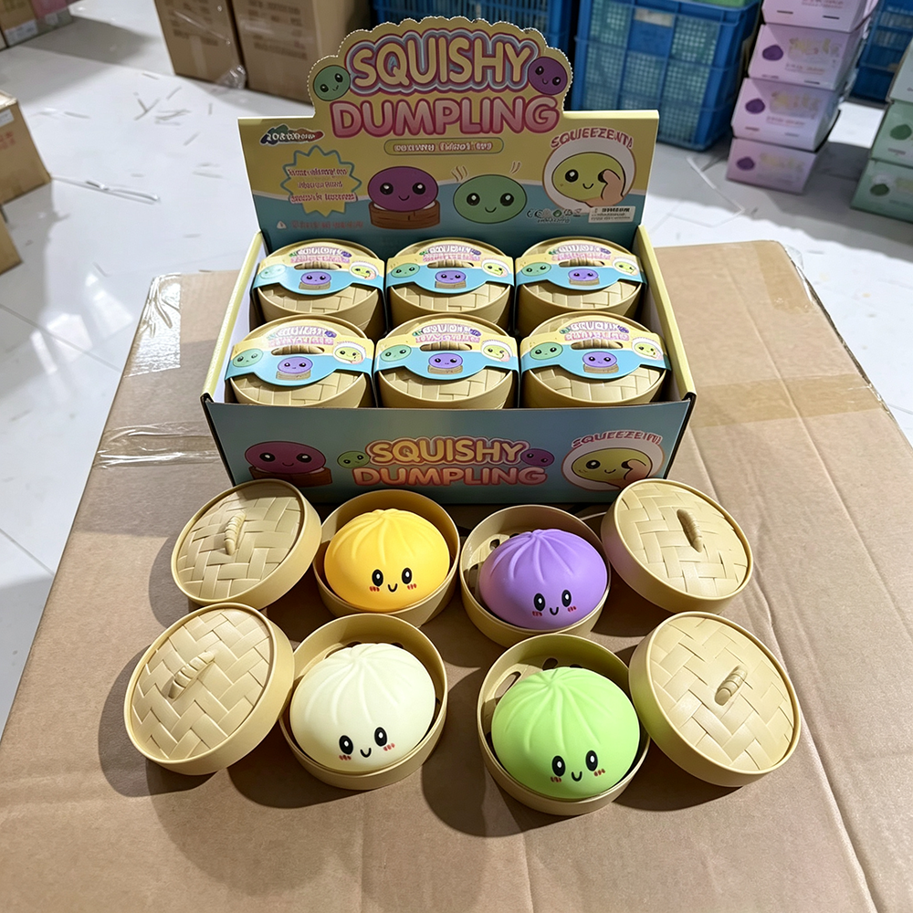 Cute Cartoon Bun Squishy Toy With Mini Bamboo Steamer Box Slow Rising Dumpling Squishies Multicolor  Squeeze Toy