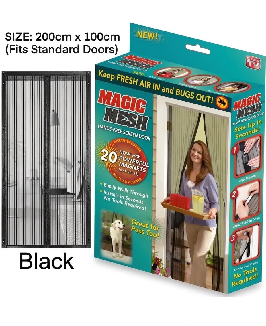 affordHUB - Anti Mosquito Net - Magnetic Mesh Screen - Hands-Free Curtain - Automatic Closing Door Mesh - Anti Insect Bug Fly Partition - Striped Door Curtain - Size 100x210cm
