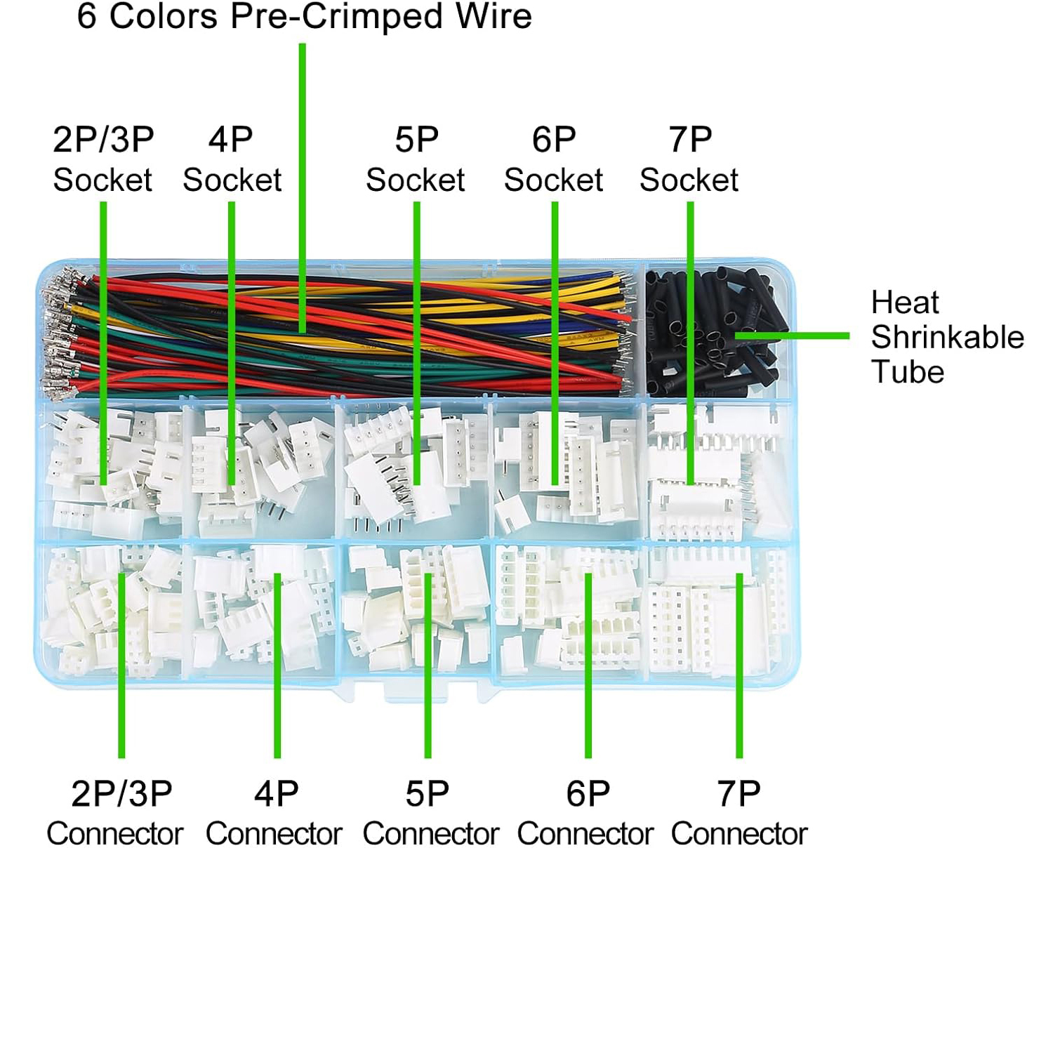 XH 2.54mm Connector Socket Kit and Pre-Crimped Cable Wire 2Pin 3 Pin 4 Pin 5 Pin 6 Pin 7Pin Housing JST Adapter Male and Female