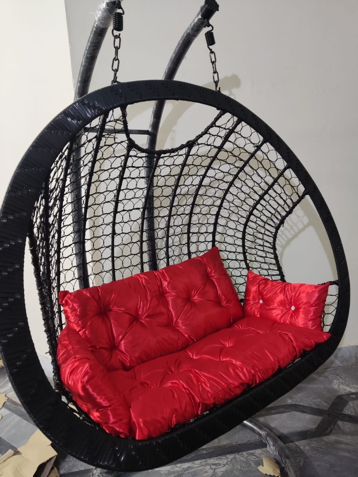 Double Seater Swing Chair Jhoola With Stand, Cushion Set Hanging Jhola Swing Chair For Two