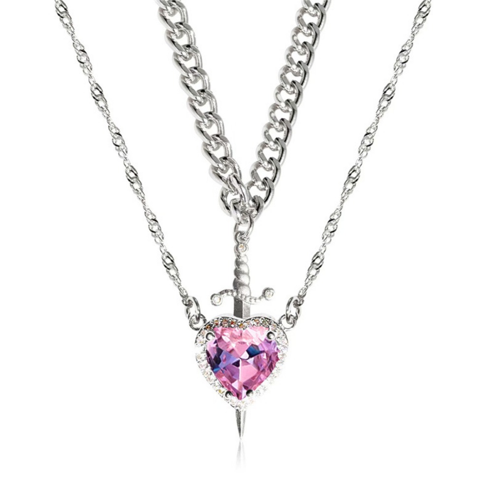 The Snow White Couple Necklace Heart and Sword Pendant Necklace for Women Romantic Valentine's Day Jewelry 