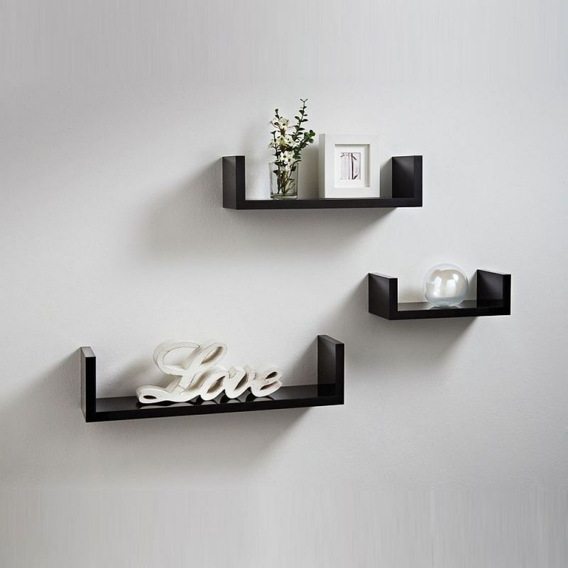 U-Shaped Floating Shelves Wooden Set Of 3 Great Display for pictures ...