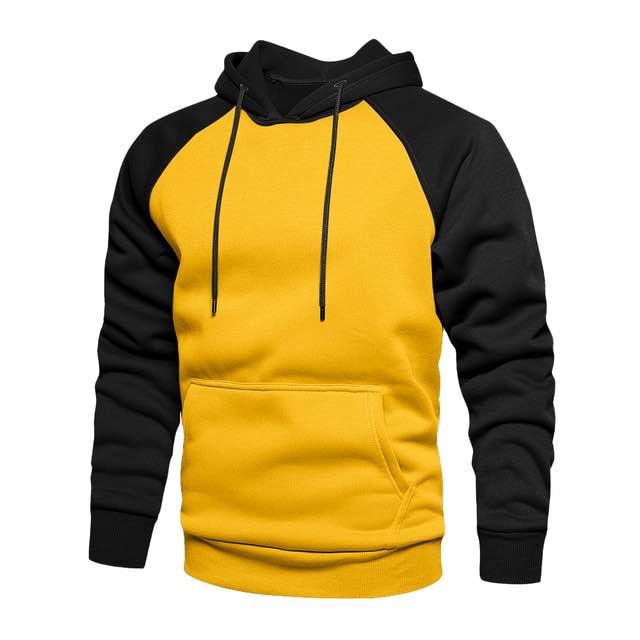 BURNOUT.PK NEW TRENDY PREMIUM QUALITY WINTER COLLECTION YELLOW AND BLACK RAGLAN HOODIE FOR MENS