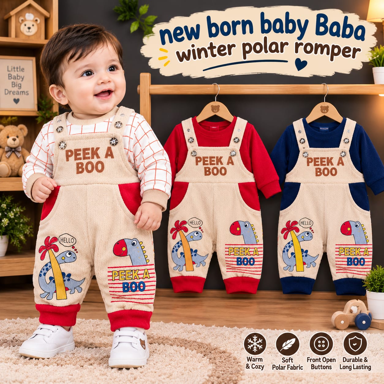 New Born Baby Romper - Winter Collection - Multicolor - Best Quality - Fleece