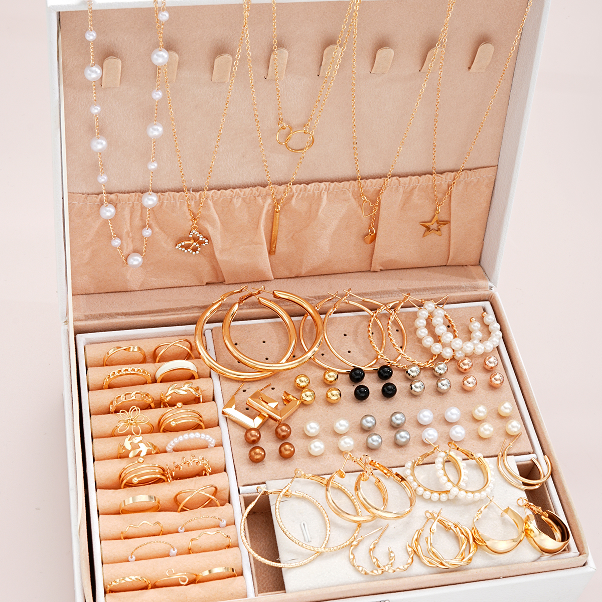 87 Pcs/Set Elegant Personality Imitation Pearl Earrings Rings Jewelry Set For Women Daily Wearing Vintage Jewelry  New 2024