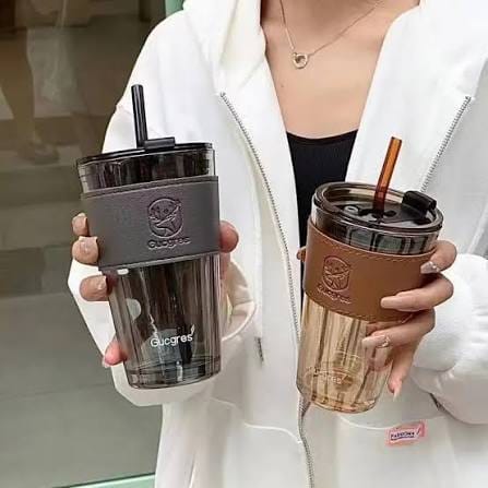 450ml Bamboo Glass Straw Cup