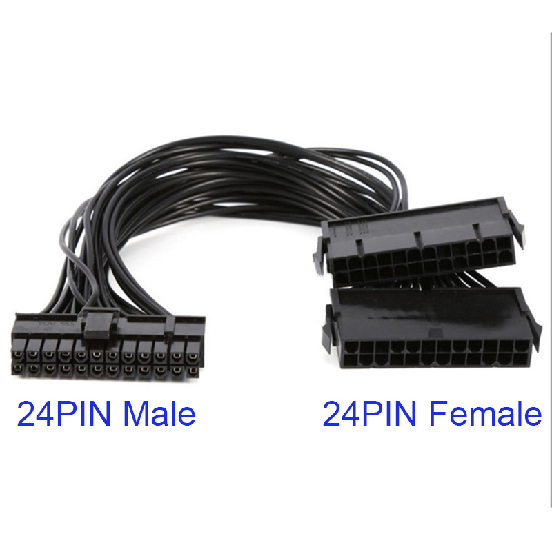 24 Pin Power Supply Splitter Cable 1 to 2 Synchronizer ATX Mining 30cm Motherboard Dual PSU Extension Cable for BTC PC Computer
