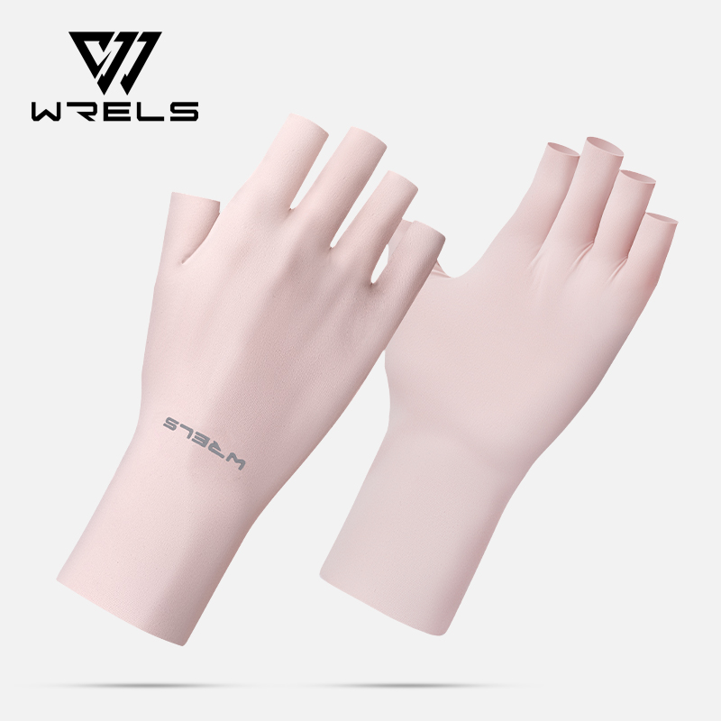 WRELS Ice Silk Sunscreen Gloves Cool Summer Solid Mittens Half Finger Sleeves Elastic Thin Women UV Protection Driving Gloves
