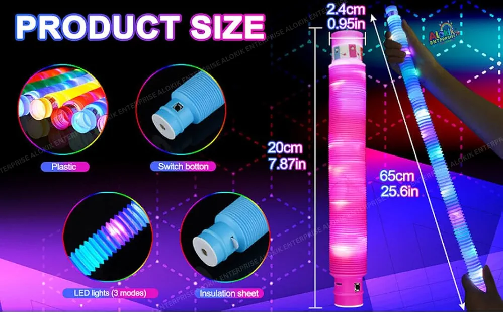 Led Light Pop Tube Toy Stretchy Bendable Pipe Toy Fidget Pop Toy Fidget Tube Toy Tube Sensory Toys