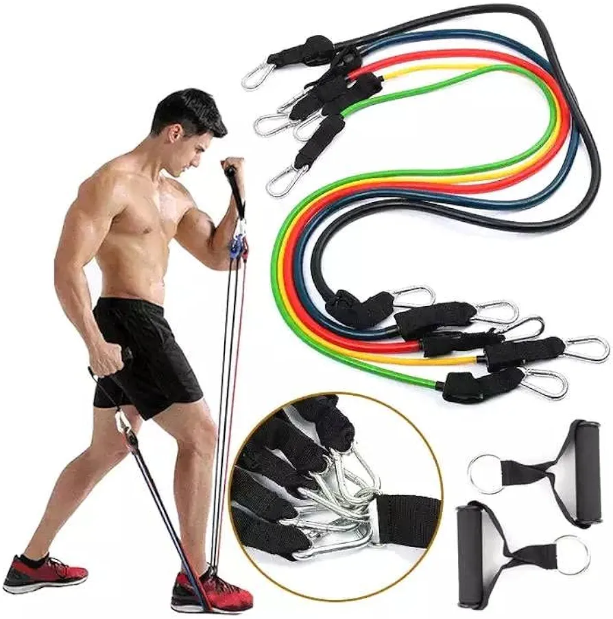 Resistance Bands Set & Push Up Stand Gym Equipment Set for Home Workout Training - Perfect Muscle Builder for Weights, Arms, Leg, Chest, Back, Glutes Exercises for Men & Women - Best Home Gym Equipment for Strength Training
