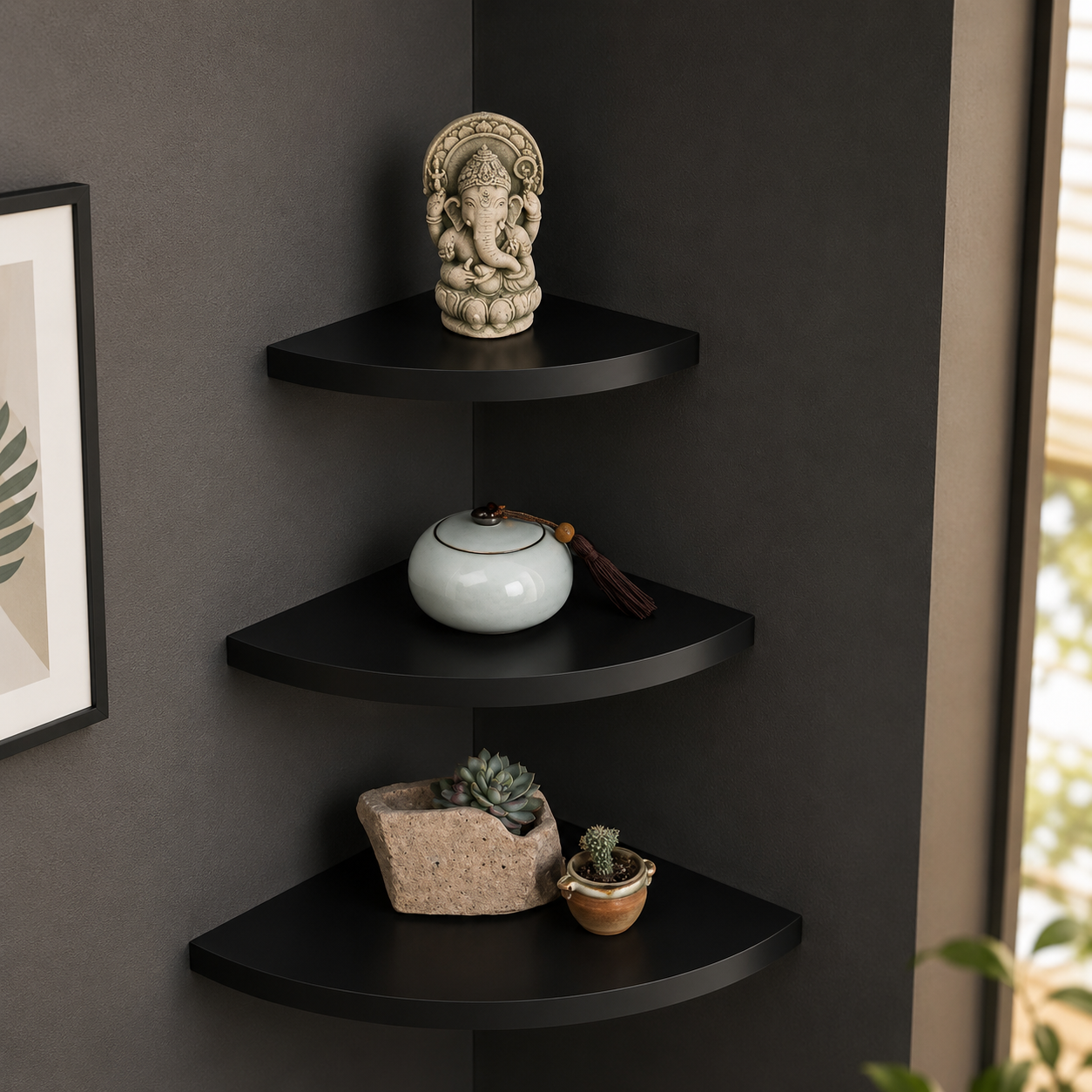 3-Tier Wooden Corner Wall Shelf | Floating Display Rack | Home & Office Decor |