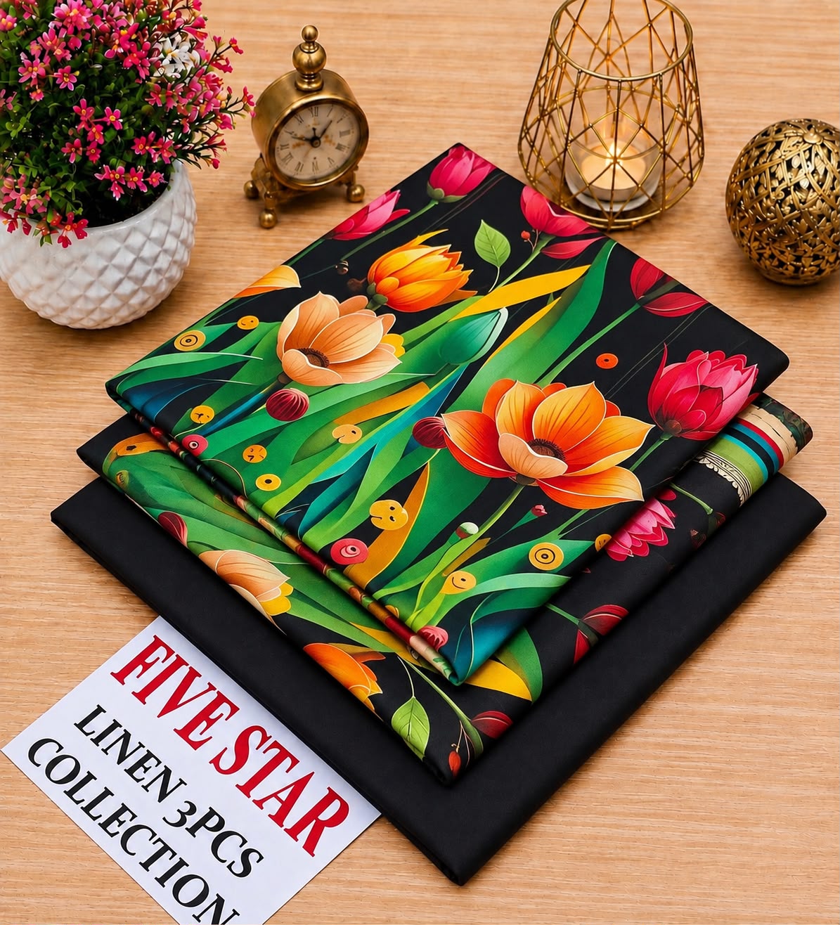 FIVE STAR Linen 72/72 3PC Unstitched Suit | All Over Printed Linen Shirt | Plain Trouser | Digital Printed Dupatta | Winter Collection 2026
