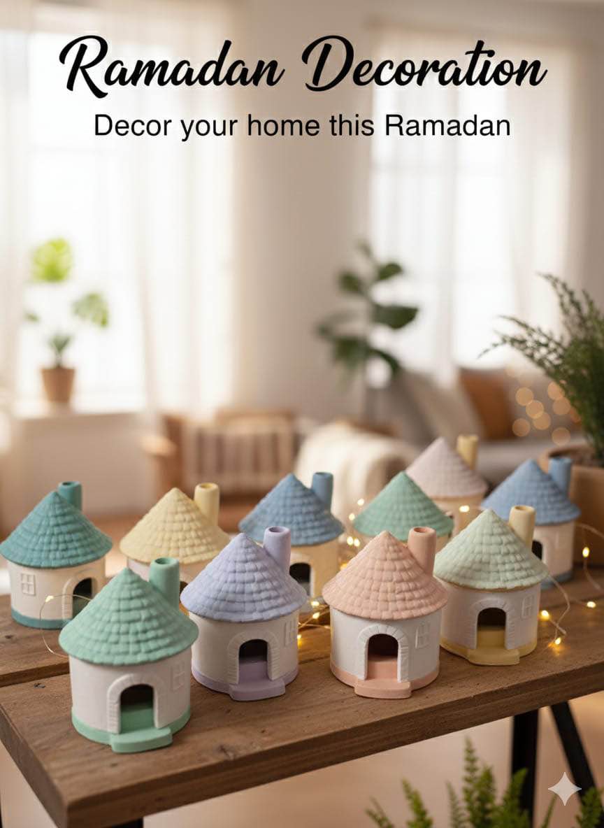 🏡 Mini Ceramic House Candle Holder – Aesthetic Home & Ramadan Decor