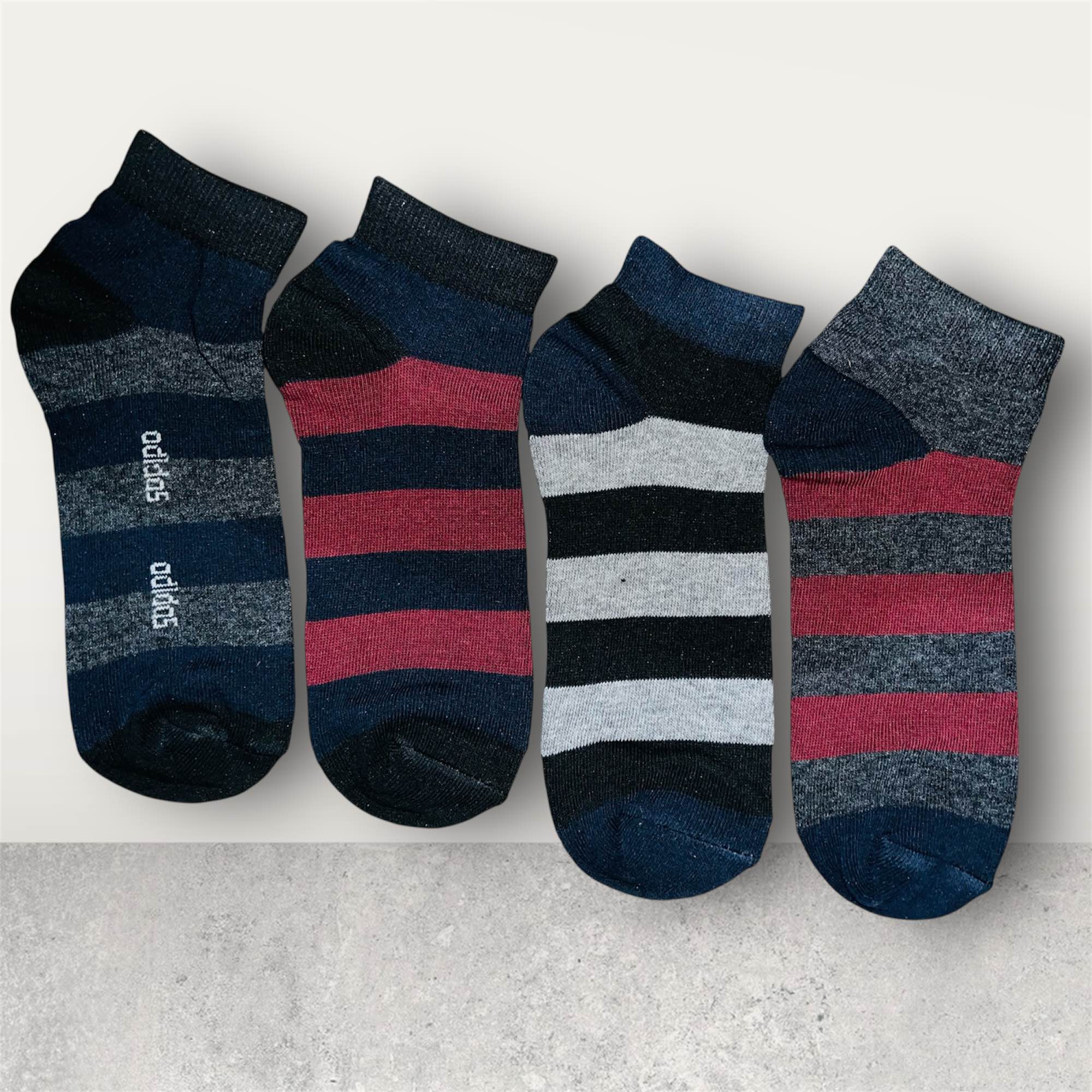 Pack of 3 Pairs Comfortable Stripe Short Ankle Socks High Quality Cotton. Black & White Stripe ankle Men’s Sock