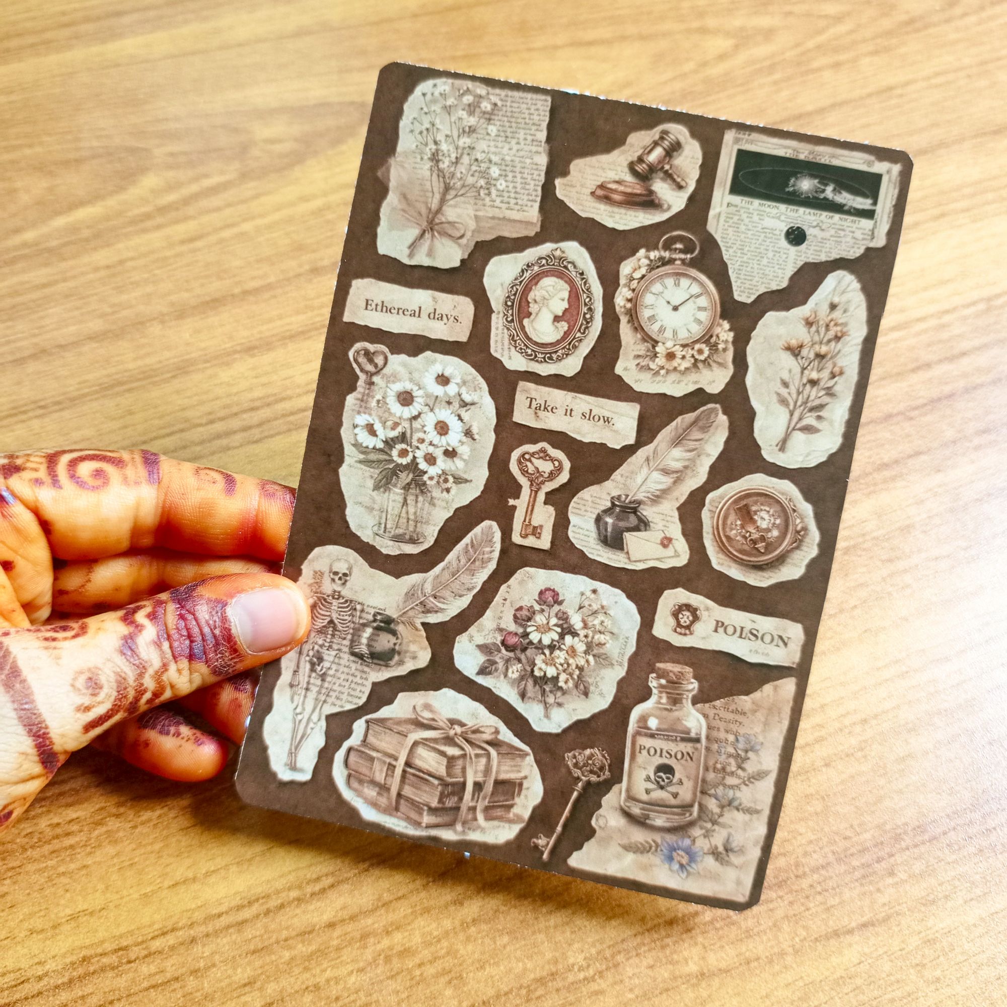 Vintage Dark Academia Sticker Sheet | Glossy A6 Uncut Stickers | Aesthetic Antique Journal Scrapbook Stickers