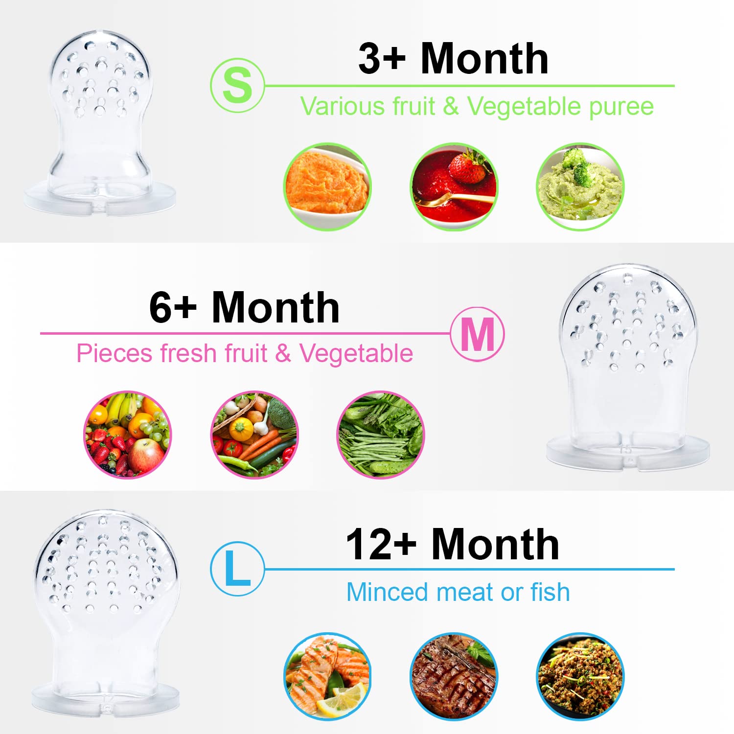Baby Fruit Feeder Pacifier - 3 Pack | 2 Frozen Fruit Teething Pacifier & 1 Baby Food Spoon Feeder | Baby Silicone Feeder Pacifier | Teething Feeder, Baby Food Feeder Fruit Pacifier