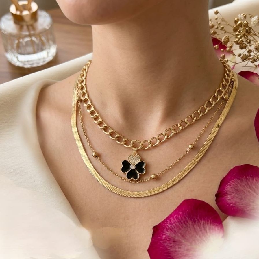 6pcs Gold-Tone Jewelry set For Women | Jewelry Set, Brilliant Lucky Flower Jewelry Set, Clover Necklace, Ring, Earrings for Girls Best for Gift by Gleam & Grace