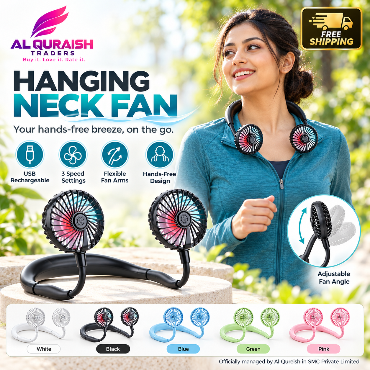 Neck Fan, Hands Free Personal Fan 2600mAh, Hang Around Neck Fans, Wearable Small Fan for Outdoor Working Battery Powered Over 12 Hours Constant Cool