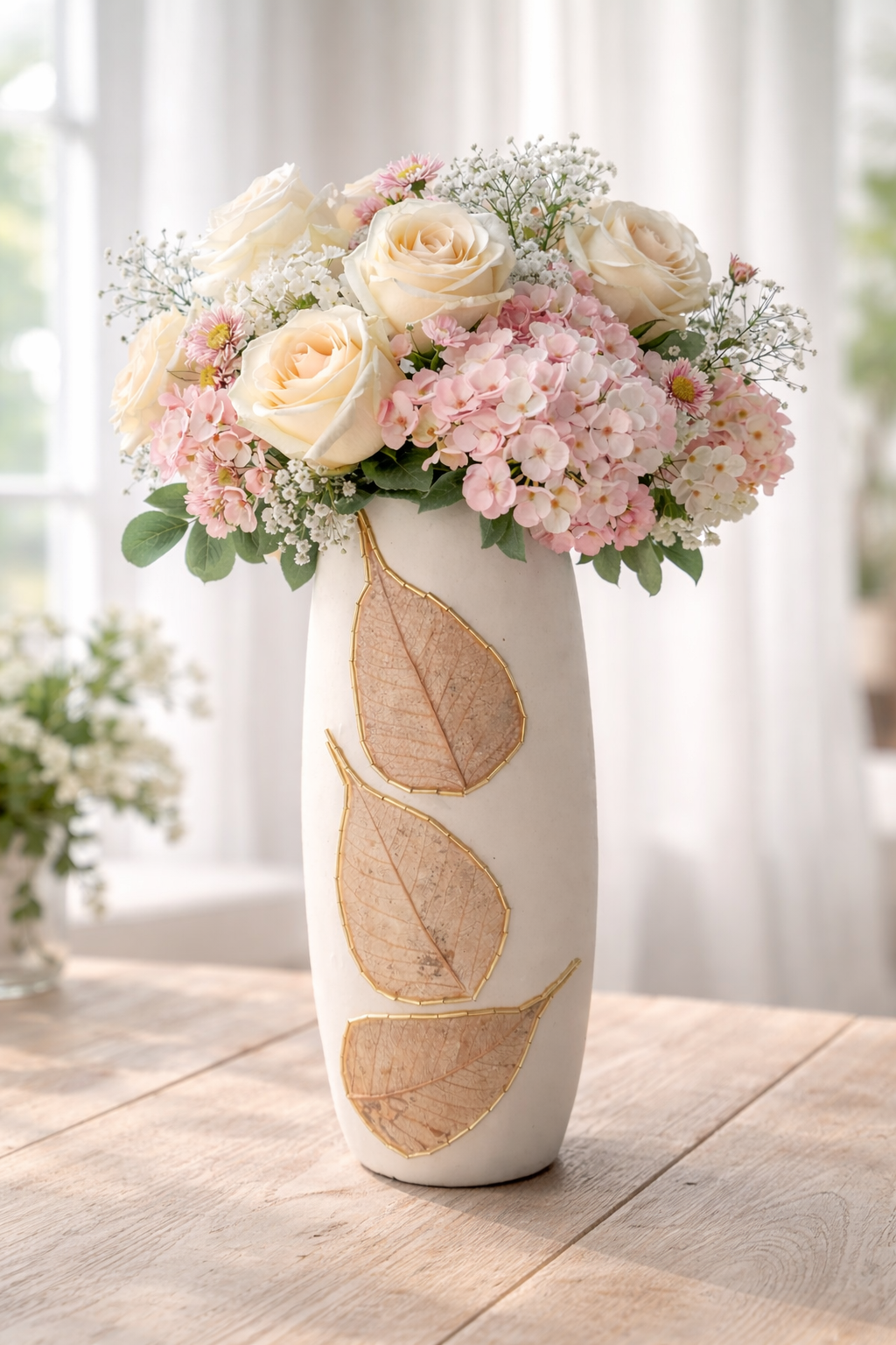 Modern Decorative Vase | Perfect For Living Room| Perfect For Bed Room | Perfect For Side Tables| A Good Choice For Gift   Perfect for Bed Room And Living room🎁 | White Surface with Gold ' Edged Detailing| Sleek  Tapered Cylindrical from With Flat Base |