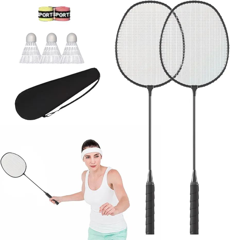 Badminton Racket Set, 2 Player Badminton Racket Set, Alloy Rackets with Carrying Bag, Backyard Games, Badminton Set for Garden, Beach, Family Fun Game Shakven