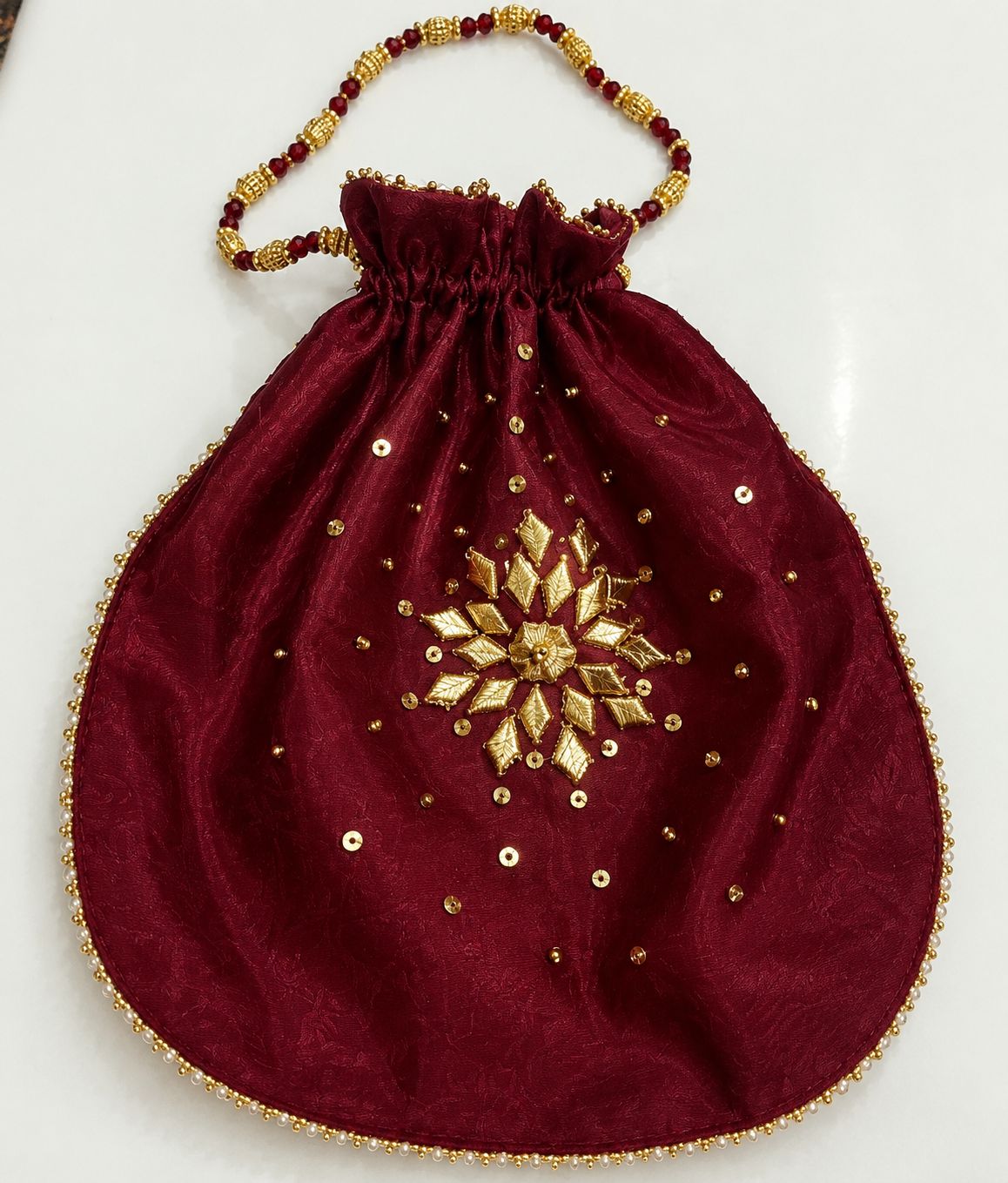 Fancy embroidered clutch/potli bag for wedding parties designer traditional potli gol bag with Handmade Gota work