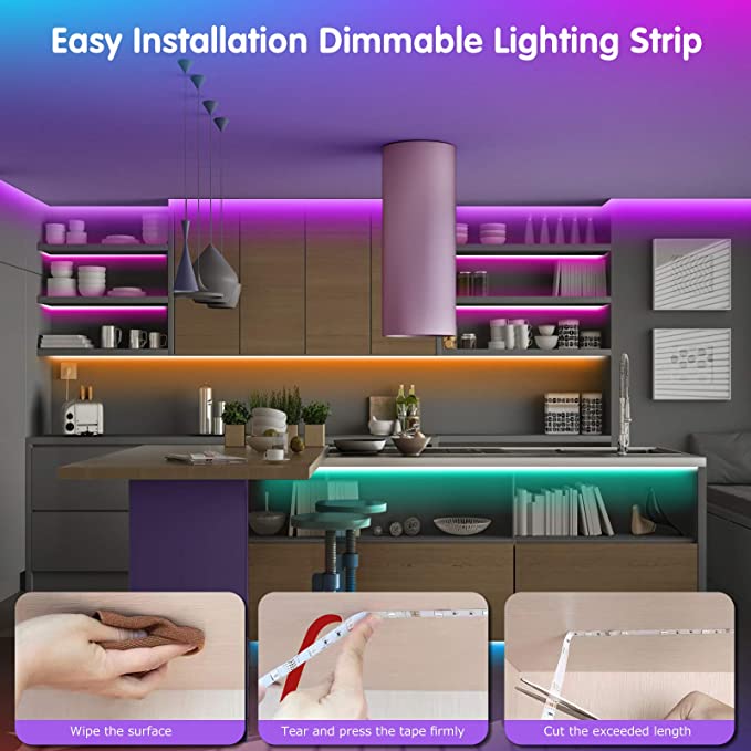 RGB LED Strip Lights 14-15Feet approx. Self-Adhesive Waterproof Color Changing Remote Control Complete kit with 12V Adapter 2835. RGB Lights Strip for PC Gaming, Bedroom, Kitchen, and Home Decoration